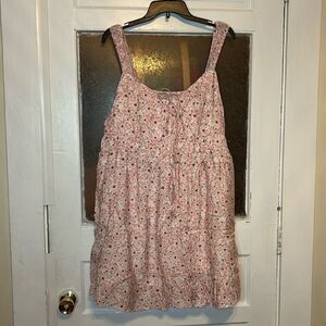 SO Women’s Pink Floral Ruffled Mini Sundress Tunic with Pockets Size 2X